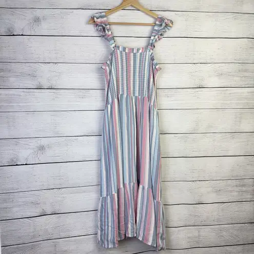 Gibsonlook Women's XXL Midi Summer‎ Breeze Smocked Dress Ruffle Shoulder Straps