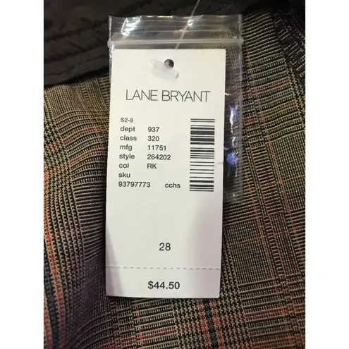 Lane Bryant  Brown Plaid Capri W/ Cuff Sz 28 NEW