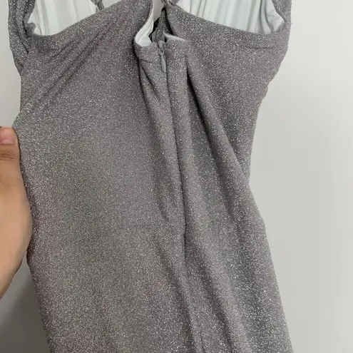 Patbo Lurex Cut Out Maxi Lace Up Dress Silver Sparkle Womens Glamorous Size 10