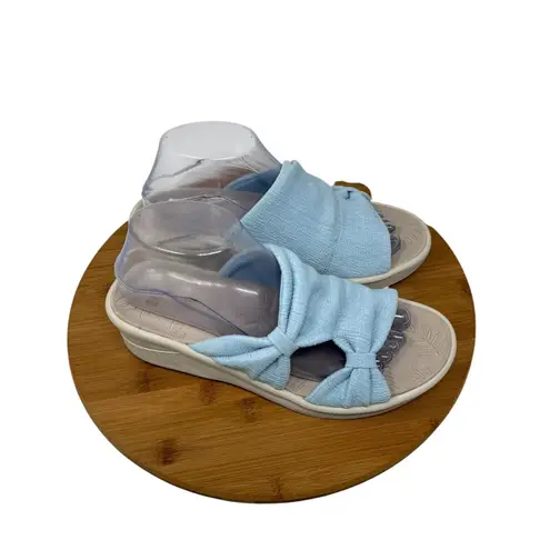 Bzees Smile More Wedge Blue Sandals Open Toe Slip On Summer Vacation Womens 8.5