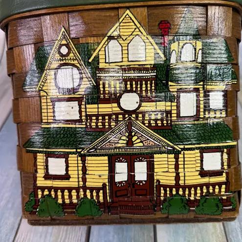 Caro Nana Basket Purse Signed Vintage Victorian Painted House 1960s Lined Brown
