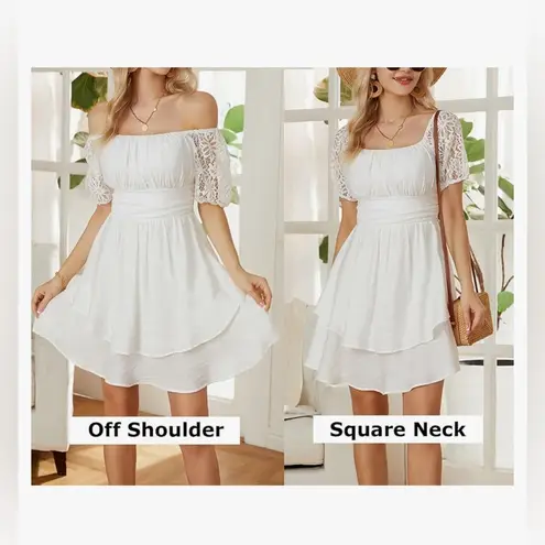 Grace Karin White Dress With Lace Sleeves and Bow Back