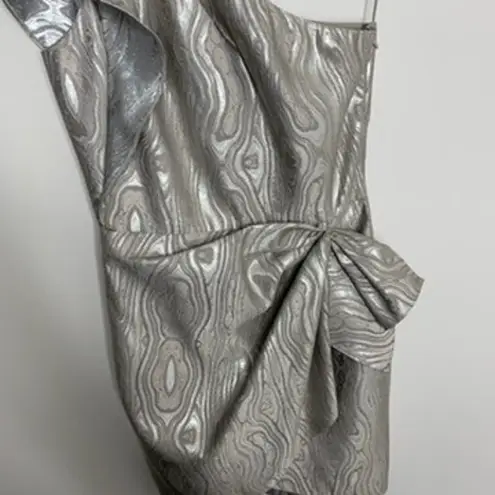 Saylor Woodgrain Jacquard One Shoulder Dress Silver Metal Womens New Small