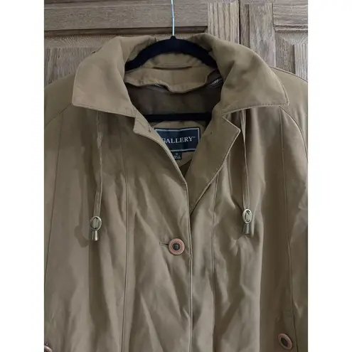 Gallery Trench Coat Removable Hood Classic Rain Coat Button Front Size 12 Medium