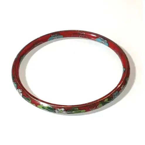 American Vintage Vintage Cloisonné Bangle Bracelet 7.5" Red Silver Blue Pink Green Ladies Jewelry