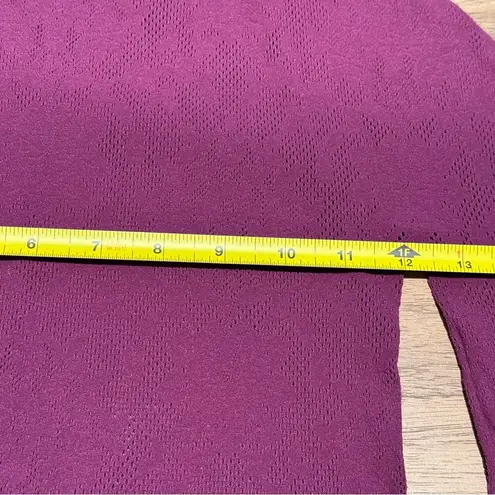 Free People Intimately Plum Long Sleeve Mock Neck Floral Eyelet Stretch Top M/L