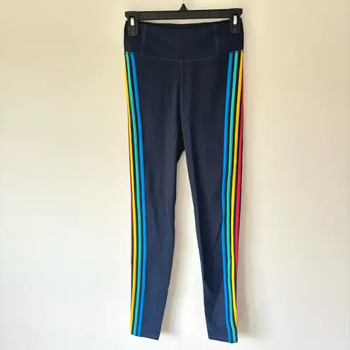 Boden USA Boden Jessica Leggings Navy Blue Rainbow Striped Activewear Athleisure Workout