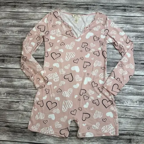 shosho Women's Loungewear Romper Pink White Black Hearts L LG Large Booty Shorts