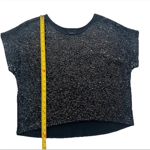Metaphor Women’s Sequin Blouse Top L Black Festive NYE Holiday Glam Boxy Shirt