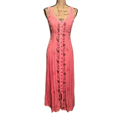 Mamta Vtg Momta Pink Button Down Rayon Pagan Sleeveless Women’s Dress size One Size