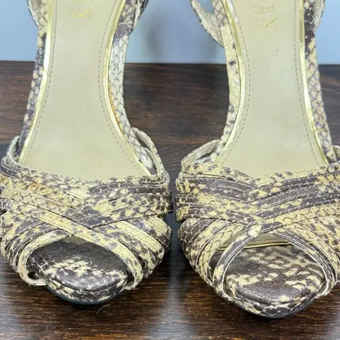 Lauren Ralph Lauren Kadie 4” snake skin ankle wrap heel size 7 1/2 Yellow
