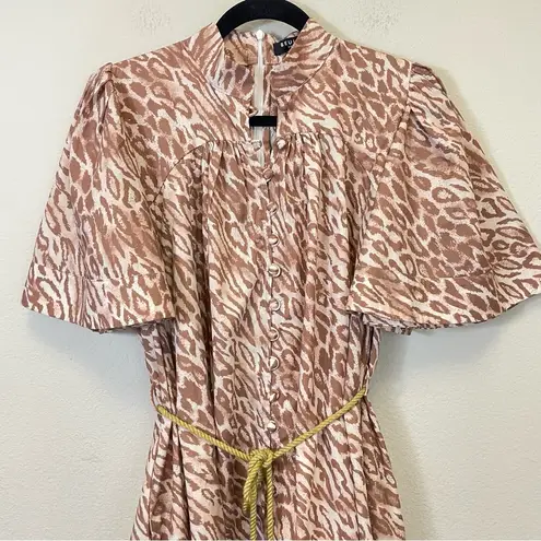 Beulah  Butterfly Sleeves Animal Print Belted A Line Dress Size M