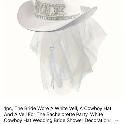 White Bride Cowgirl Hat Veil Bachelorette Party Bridal Wedding