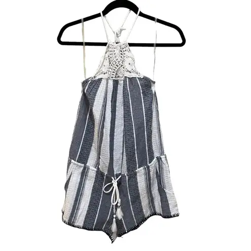 Becca Striped and Crochet Romper Blue White Cover Up Swim Size Medium