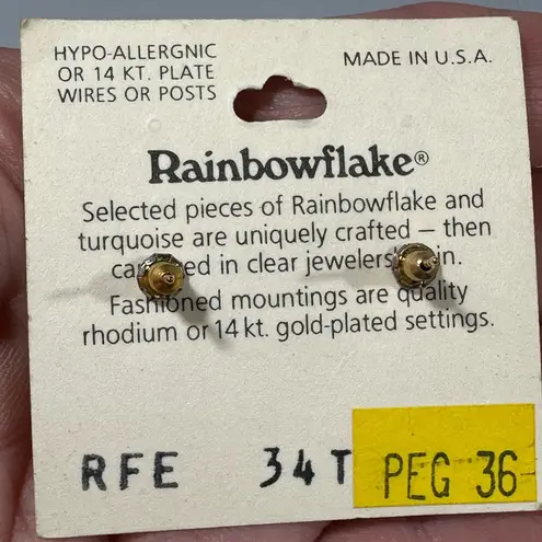 Vintage 14K GP Rainbow Flake Turquoise Pendant Necklace & Earrings Set Blue