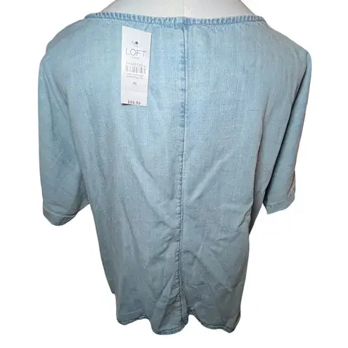 LOFT Chambray Knot Front Top Short Sleeve Blouse Women's M Blue Size M