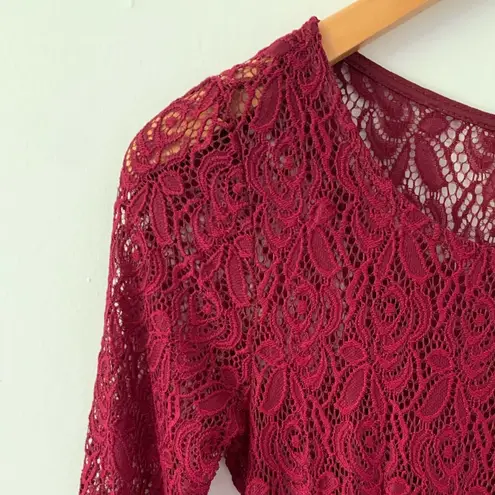 Fishbowl NWT Juniors' Burgundy Lace Illusion A-Line Dress in Size XXS