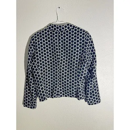 Sharagano Size 16 Navy Blue and White Polka Dot Blazer