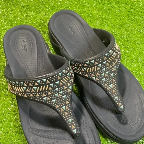 Crocs  Women’s 7 Platform Boca Bling‎ Flip Wedge Thong Sandals Medallion