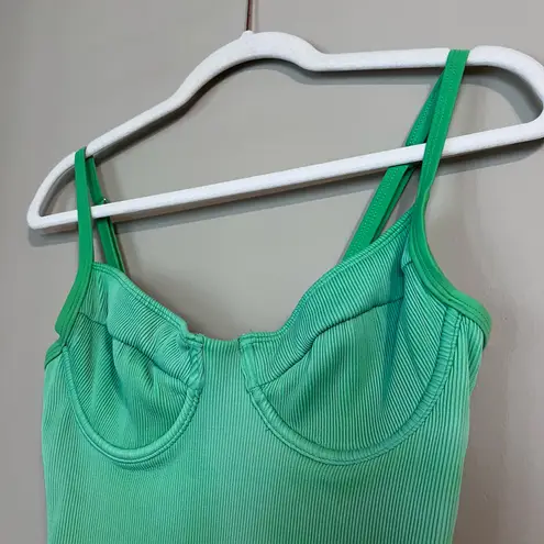 Kulani Kinis Ribbed Underwire Adjustable Strap One Piece Swimsuit Green M