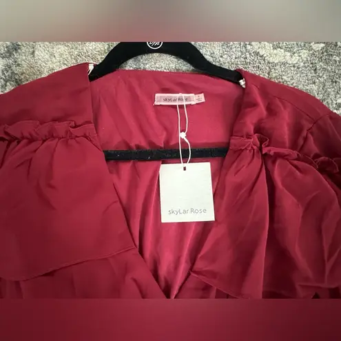 Skyler Rose Long Sleeve Wrap V Neck Ruffle Bodysuit Jumpsuit Sexy Drape Blouse