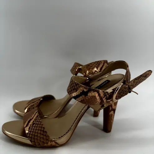 Karl Lagerfeld Cieone Sandals Leather Heels Ankle Snakeskin Metallic Gold 9.5M