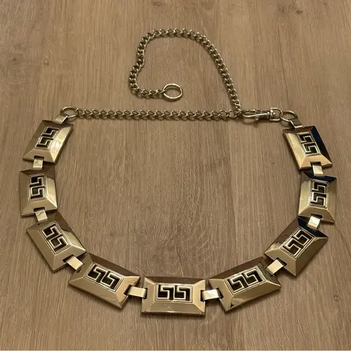 Vintage Silver Tone Greek Key Statement Adjustable Metal Belt © 2000 Y2K