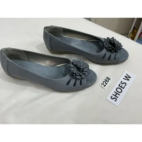 Aerosoles Womans A2 By Blue Suede Open Toe Mini Wedge Cushioned Size 8.5