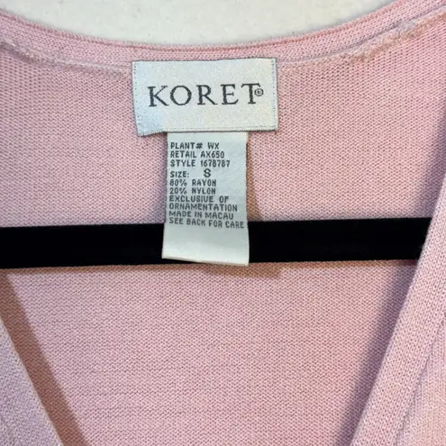 Koret Light Pink Rayon Knit Sweater Vest Ribbon Floral Embroidery Granny Small