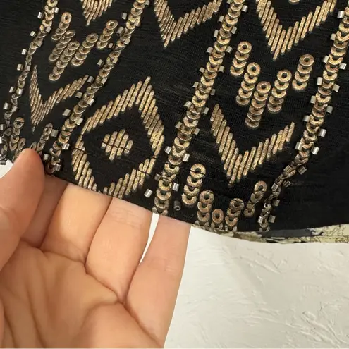 Miss Me  Y2K Black Tan Blouse Womens S Paisley Beaded 3/4 Sleeve Lightweight