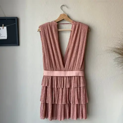 Sabina Musayev Dress Skylar Pink Metallic Plisse V