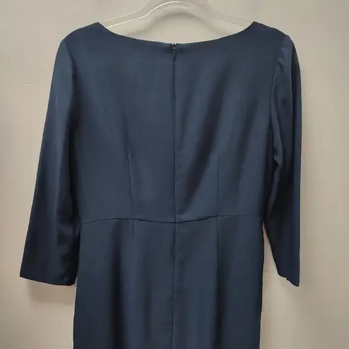 Eliza J Navy Blue Gathered Cocktail Sheath Dress, 3/4 Sleeve