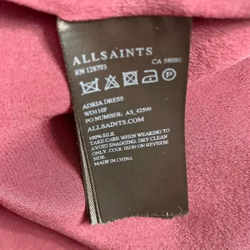 ALLSAINTS Adria Silk Zipper Dress Short Sleeve Draped Purple Burgundy Size US 2