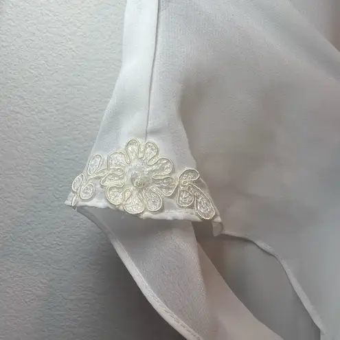 Belle Nuit Intimates Tie Waist Sheer Robe Ivory Beaded Embroidered Bridal Medium White