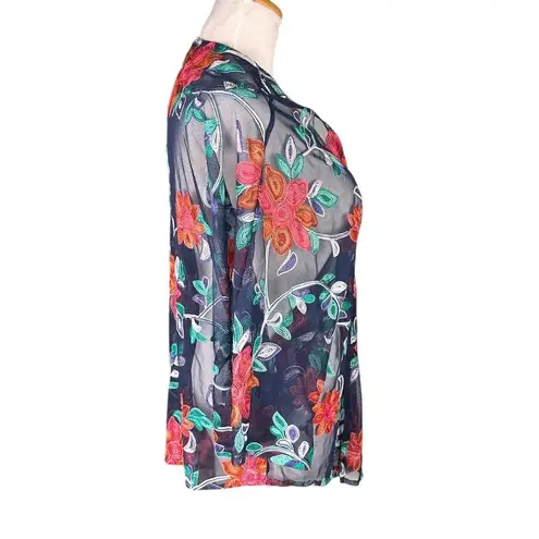 Chenault Women's Floral Embroidered Sheer Mesh Swim Coverup Kimono Size L Size L