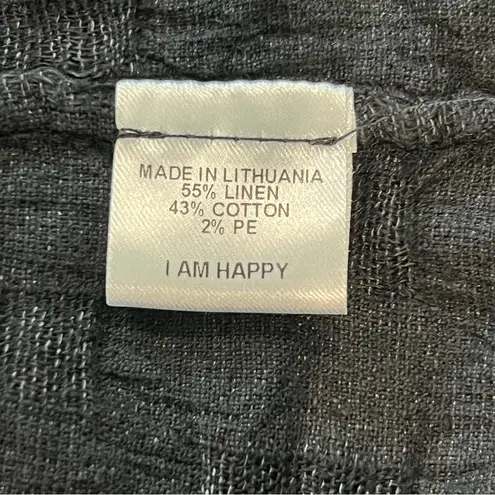 Flax Linen Blend Open Cardigan Black Large Gauzy Longline Textured Checkered