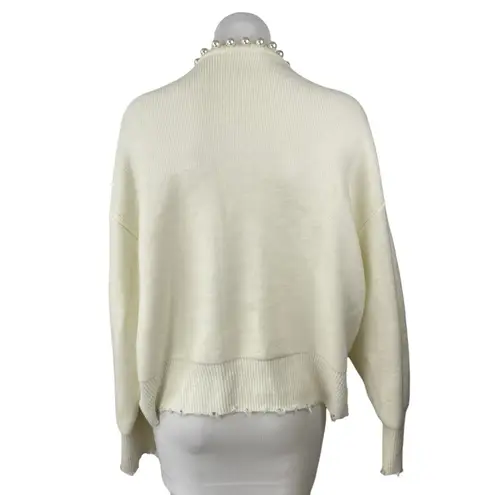 Commense Cream White Pearl Open Front Long Sleeve Knit Cardigan Sweater Top Sz L Size L