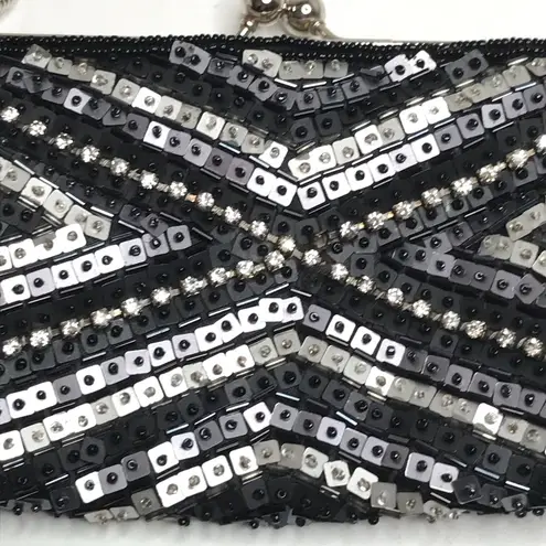 Beaded and Sequin Evening Bag, Black, Gray, Silver