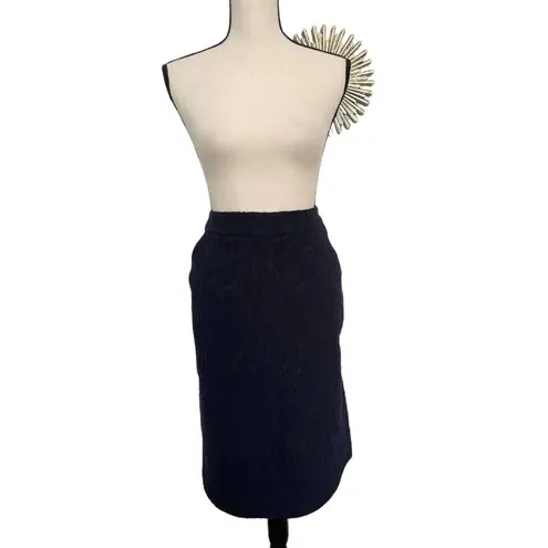 Marni Floral Lace Wool Skirt Womens Size 44 Navy Blue with Dark Gray Pencil