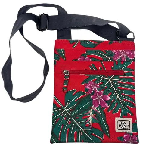 Da Kine Jive Floral Palm Leaf Crossbody Bag Purse Red Tropical Summer Vacation