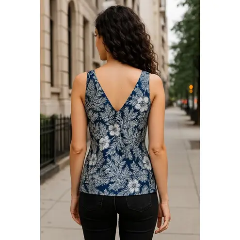 Abigail Borg Botanical Print Size 0 for J Crew Navy Floral Silk Dressy Tank Top Blue