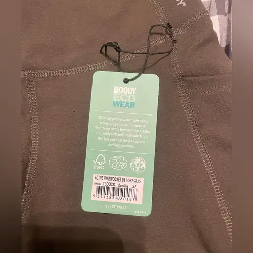BOODY Active High Waist 3/4 Leggings Womens sz XS Olive Organic Cotton Blend EUC Green