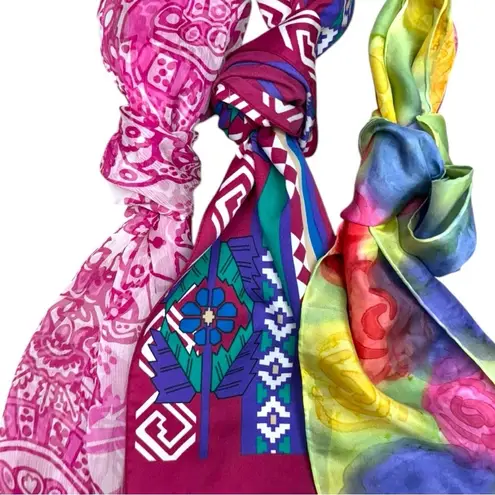 Boho Scarf Bundle – Multicolor Tribal, Pink Floral Crinkle, Rainbow Watercolor