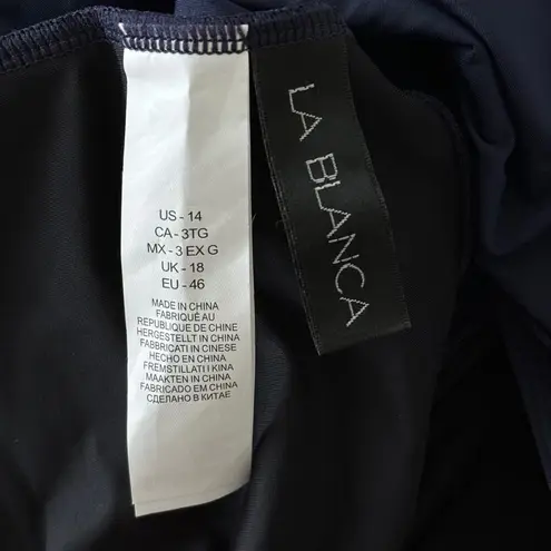 La Blanca SZ 14 Linea Costa Swim Tankini Top Tie Halter Padded Indigo Navy Blue