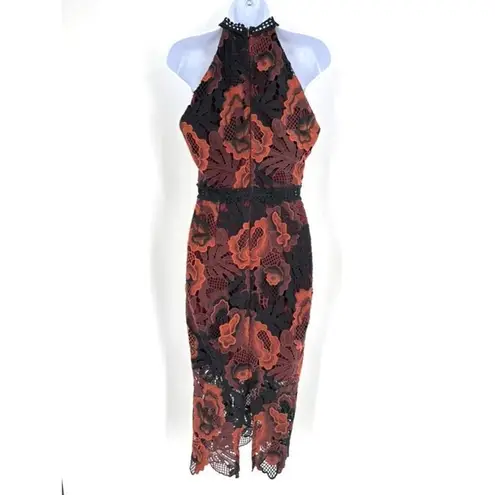 Alexia Admor Womens Lined Sleeveless Lace Midi Sheath Dress Burgundy Black Small