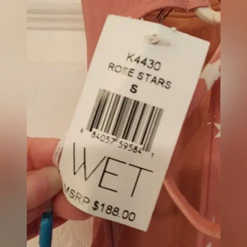 WET Swimwear LA Rose Stars One Piece Back Tie Swimsuit Pink & White Size Small