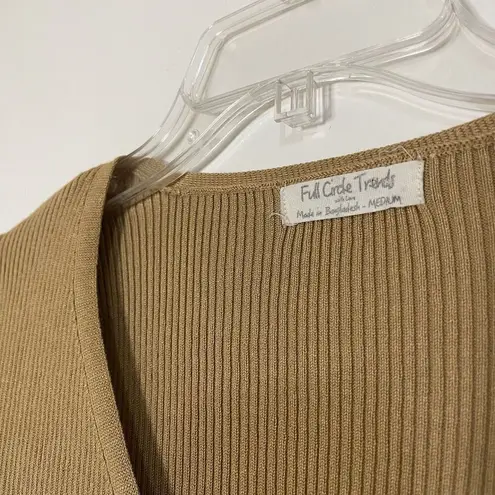Full Circle Trends double tie front ribbed cardigan tan brown size medium