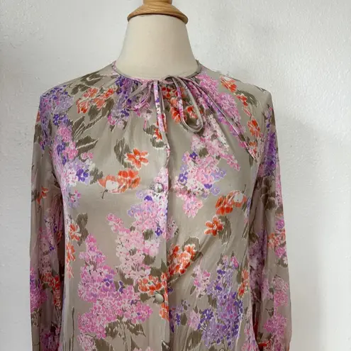 Vintage Floral Full Length Long Sleeve Robe Gray Size M