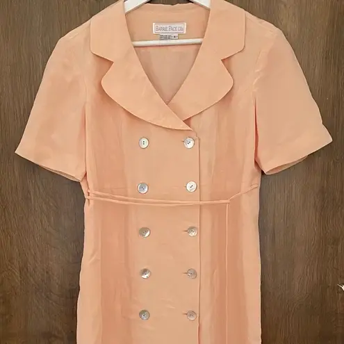 Vintage Barrie Pace Ltd peach 100% pure silk double breasted shift dress, size 6 Orange