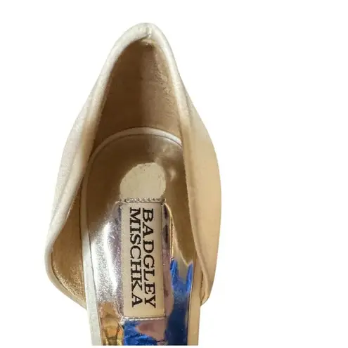 Badgley Mischka Women Shoe Beaded Maria Embellished Satin Peep Toe Pumps Sz. 7.5